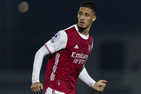 LONDON, ENGLAND - Friday, October 30, 2020: Arsenal's William Saliba during the Premier League 2 Division 1 match between Arsenal FC Under-23's and Liverpool FC Under-23's at Meadow Park. Liverpool won 1-0. (Pic by David Rawcliffe/Propaganda)