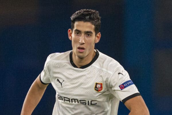 LONDON, ENGLAND - Wednesday, November 4, 2020: Rennes' Nayef Aguerd during the UEFA Champions League Group E match between Chelsea FC and Rennes FC at Stamford Bridge. Chelsea won 3-0. (Pic by David Rawcliffe/Propaganda)