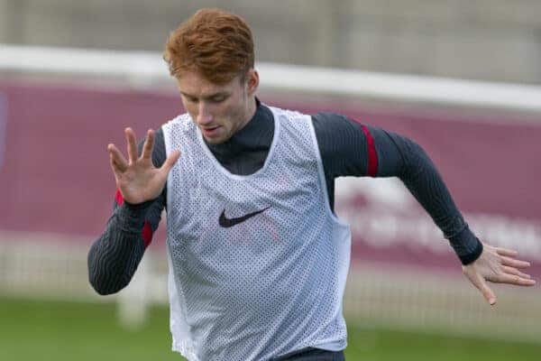 LONDON, ENGLAND - Friday, November 6, 2020: Liverpool's Sepp Van Den Berg during the pre-match warm-up before the Premier League 2 Division 1 match between West Ham United FC Under-23's and Liverpool FC Under-23's at Rush Green. Liverpool won 4-2. (Pic by David Rawcliffe/Propaganda)