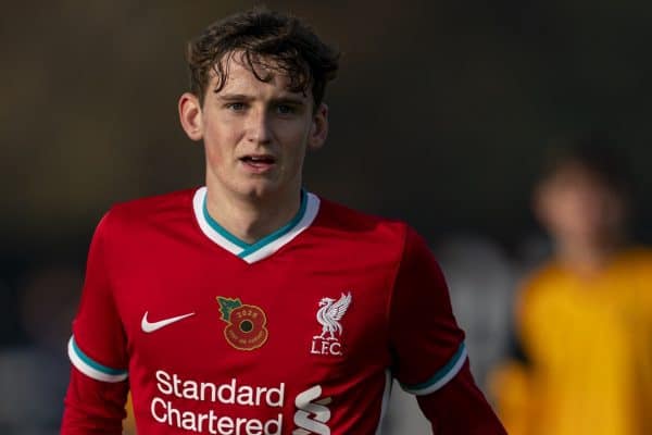 WOLVERHAMPTON, ENGLAND - Saturday, November 7, 2020: Liverpool's Tyler Morton during the Under-18 FA Premier League match between Wolverhampton Wanderers FC Under-18's and Liverpool FC Under-18's at the Sir Jack Hayward Training Ground. Wolverhampton Wanderers won 2-1. (Pic by David Rawcliffe/Propaganda)