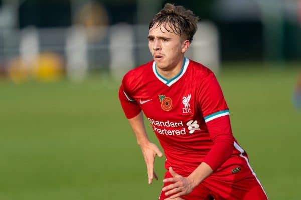 WOLVERHAMPTON, ENGLAND - Saturday, November 7, 2020: Liverpool's James Norris during the Under-18 FA Premier League match between Wolverhampton Wanderers FC Under-18's and Liverpool FC Under-18's at the Sir Jack Hayward Training Ground. Wolverhampton Wanderers won 2-1. (Pic by David Rawcliffe/Propaganda)