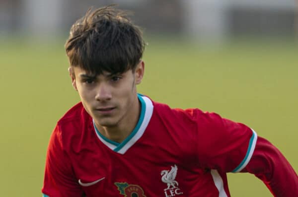 WOLVERHAMPTON, ENGLAND - Saturday, November 7, 2020: Liverpool's substitute Oakley Cannonier during the Under-18 FA Premier League match between Wolverhampton Wanderers FC Under-18's and Liverpool FC Under-18's at the Sir Jack Hayward Training Ground. Wolverhampton Wanderers won 2-1. (Pic by David Rawcliffe/Propaganda)