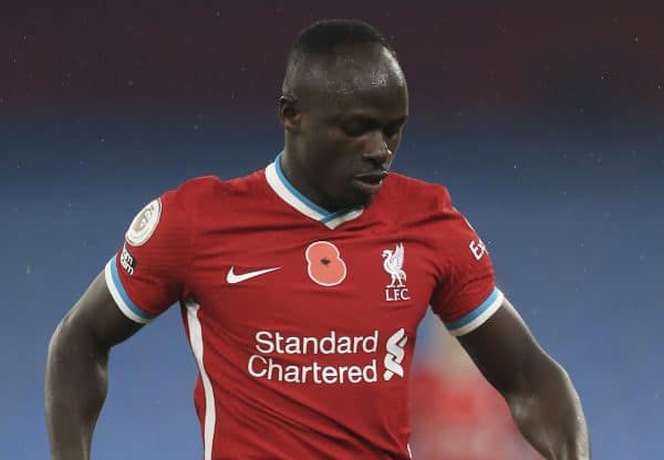 MANCHESTER, ENGLAND - Sunday, November 8, 2020: Liverpool's Sadio Mané during the FA Premier League match between Manchester City FC and Liverpool FC at the City of Manchester Stadium. The game was played behind closed doors due to the UK government’s social distancing laws during the Coronavirus COVID-19 Pandemic. The game ended in a 1-1 draw. (Pic by Propaganda)