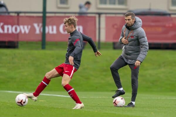 KIRKBY, ENGLAND - Saturday, November 21, 2020: Liverpool's assistant coach Gary O'Neil during the pre-match warm-up before the Premier League 2 Division 1 match between Liverpool FC Under-23's and Southampton FC Under-23's at the Liverpool Academy. The game ended in a goalless draw. (Pic by David Rawcliffe/Propaganda)