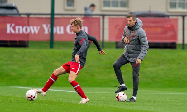 KIRKBY, ENGLAND - Saturday, November 21, 2020: Liverpool's assistant coach Gary O'Neil during the pre-match warm-up before the Premier League 2 Division 1 match between Liverpool FC Under-23's and Southampton FC Under-23's at the Liverpool Academy. The game ended in a goalless draw. (Pic by David Rawcliffe/Propaganda)