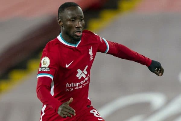 LIVERPOOL, ENGLAND - Sunday, November 22, 2020: Liverpool’s Naby Keita during the FA Premier League match between Liverpool FC and Leicester City FC at Anfield. The game was played behind closed doors due to the UK government’s social distancing laws during the Coronavirus COVID-19 Pandemic. Liverpool won 3-0. (Pic by David Rawcliffe/Propaganda)