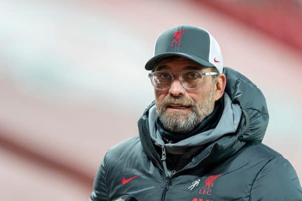 LIVERPOOL, ENGLAND - Sunday, November 22, 2020: Liverpool’s manager Jürgen Klopp gives an interview to LFC.TV after the FA Premier League match between Liverpool FC and Leicester City FC at Anfield. The game was played behind closed doors due to the UK government’s social distancing laws during the Coronavirus COVID-19 Pandemic. Liverpool won 3-0. (Pic by David Rawcliffe/Propaganda)