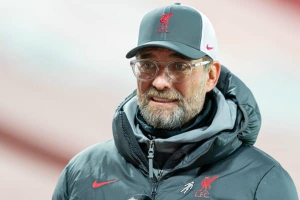 LIVERPOOL, ENGLAND - Sunday, November 22, 2020: Liverpool’s manager Jürgen Klopp gives an interview to LFC.TV after the FA Premier League match between Liverpool FC and Leicester City FC at Anfield. The game was played behind closed doors due to the UK government’s social distancing laws during the Coronavirus COVID-19 Pandemic. Liverpool won 3-0. (Pic by David Rawcliffe/Propaganda)