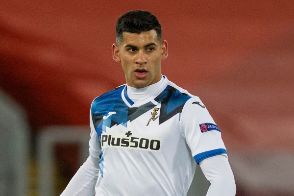 LIVERPOOL, ENGLAND - Wednesday, November 25, 2020: Atalanta's Cristian Romero during the UEFA Champions League Group D match between Liverpool FC and Atalanta BC at Anfield. Atalanta won 2-0. (Pic by David Rawcliffe/Propaganda)