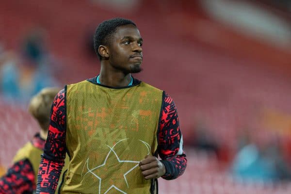 LIVERPOOL, ENGLAND - Wednesday, November 25, 2020: Liverpool's substitute Billy Koumetio during the UEFA Champions League Group D match between Liverpool FC and Atalanta BC at Anfield. Atalanta won 2-0. (Pic by David Rawcliffe/Propaganda)