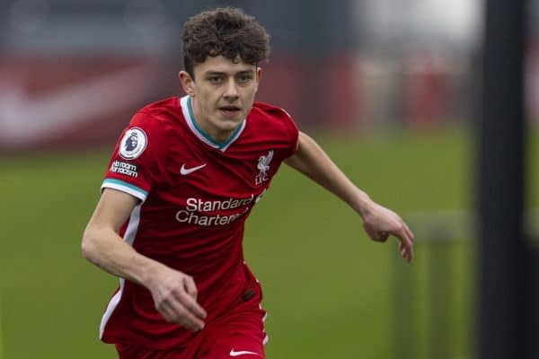 KIRKBY, ENGLAND - Saturday, November 28, 2020: Liverpool's Owen Beck during the Premier League 2 Division 1 match between Liverpool FC Under-23's and Manchester City FC Under-23's at the Liverpool Academy. (Pic by David Rawcliffe/Propaganda)
