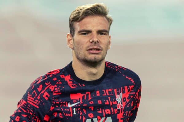 LIVERPOOL, ENGLAND - Tuesday, December 1, 2020: Liverpool's goalkeeper Vitezslav Jaros during the pre-match warm-up before the UEFA Champions League Group D match between Liverpool FC and AFC Ajax at Anfield. Liverpool won 1-0 to win the group and progress to the Round of 16. (Pic by David Rawcliffe/Propaganda)