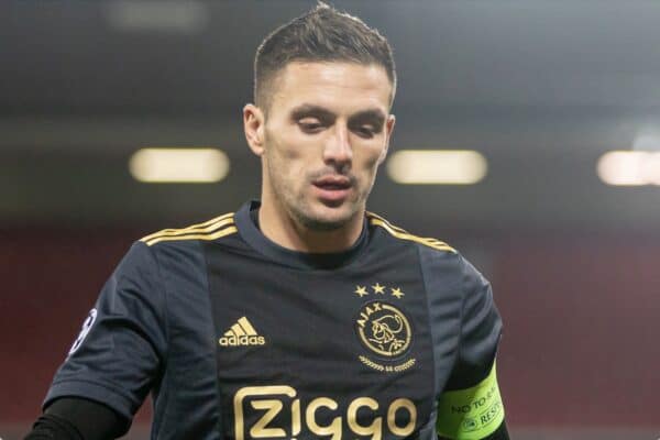 LIVERPOOL, ENGLAND - Tuesday, December 1, 2020: Ajax's captain Dušan Tadic during the UEFA Champions League Group D match between Liverpool FC and AFC Ajax at Anfield. Liverpool won 1-0 to win the group and progress to the Round of 16. (Pic by David Rawcliffe/Propaganda)