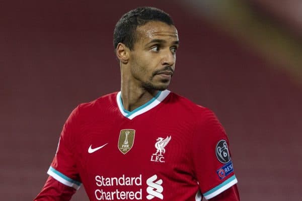 LIVERPOOL, ENGLAND - Tuesday, December 1, 2020: Liverpool's Joel Matip during the UEFA Champions League Group D match between Liverpool FC and AFC Ajax at Anfield. Liverpool won 1-0 to win the group and progress to the Round of 16. (Pic by David Rawcliffe/Propaganda)