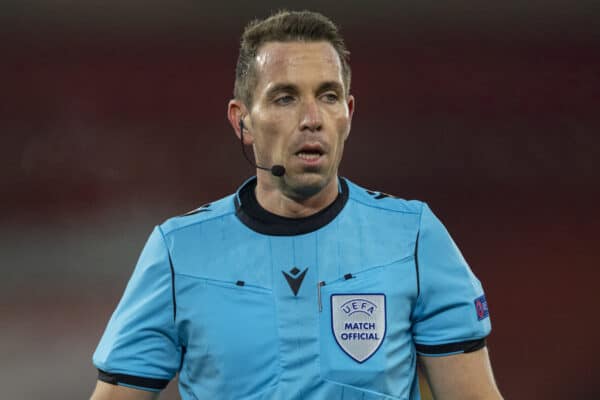 LIVERPOOL, ENGLAND - Tuesday, December 1, 2020: Referee Tobias Stieler during the UEFA Champions League Group D match between Liverpool FC and AFC Ajax at Anfield. Liverpool won 1-0 to win the group and progress to the Round of 16. (Pic by David Rawcliffe/Propaganda)