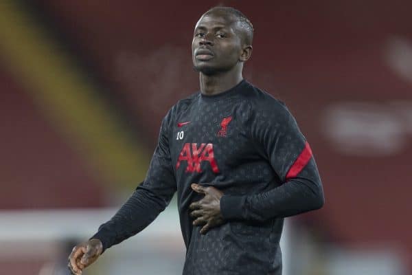 LIVERPOOL, ENGLAND - Sunday, December 6, 2020: Liverpool's Sadio Mané during the pre-match warm-up before the FA Premier League match between Liverpool FC and Wolverhampton Wanderers FC at Anfield. Liverpool won 4-0. (Pic by David Rawcliffe/Propaganda)