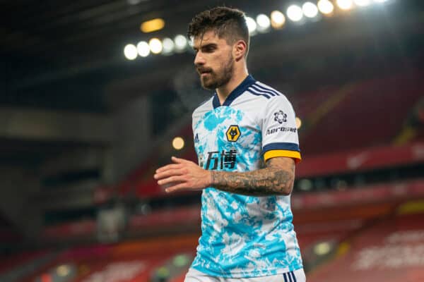 LIVERPOOL, ENGLAND - Sunday, December 6, 2020: Wolverhampton Wanderers' Rúben Neves walks off after being substituted during the FA Premier League match between Liverpool FC and Wolverhampton Wanderers FC at Anfield. Liverpool won 4-0. (Pic by David Rawcliffe/Propaganda)