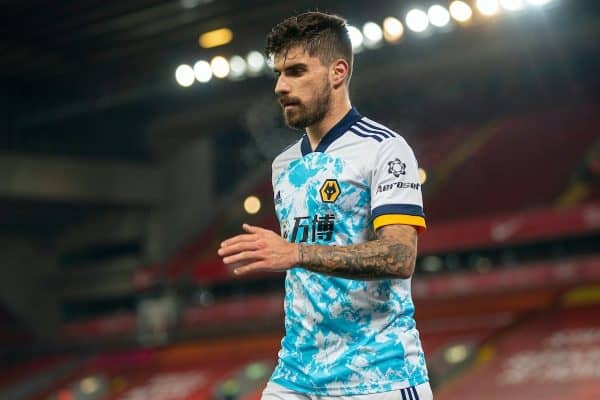 LIVERPOOL, ENGLAND - Sunday, December 6, 2020: Wolverhampton Wanderers' Rúben Neves walks off after being substituted during the FA Premier League match between Liverpool FC and Wolverhampton Wanderers FC at Anfield. Liverpool won 4-0. (Pic by David Rawcliffe/Propaganda)