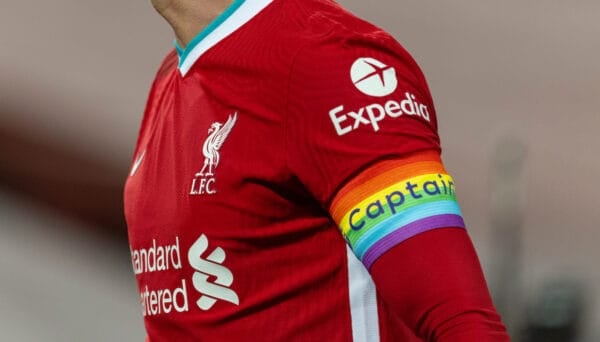 LIVERPOOL, ENGLAND - Sunday, December 6, 2020: Liverpool's captain Jordan Henderson, wearing a rainbow armband, during the FA Premier League match between Liverpool FC and Wolverhampton Wanderers FC at Anfield. Liverpool won 4-0. (Pic by David Rawcliffe/Propaganda)