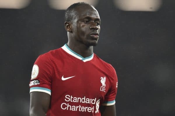 LONDON, ENGLAND - Sunday, December 13, 2020: Liverpool's Sadio Mané looks dejected after the FA Premier League match between Fulham FC and Liverpool FC at Craven Cottage. The game ended in a 1-1 draw. (Pic by David Rawcliffe/Propaganda)