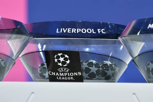 NYON, SUISSE - Lundi 14 décembre 2020: Le pot de tirage pour le Liverpool FC lors du tirage au sort de l'UEFA Champions League 2020/21 au siège de l'UEFA, la Maison du football européen.  (Photo à distribuer/UEFA)