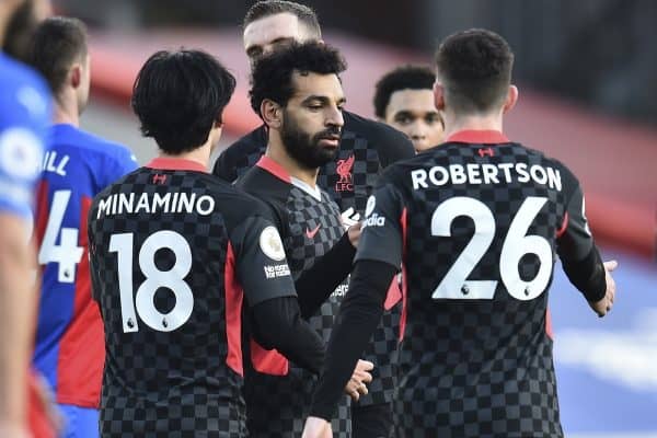 LONDON, ENGLAND - Saturday, December 19, 2020: Liverpool's Mohamed Salah celebrates after scoring the seventh goal during the FA Premier League match between Crystal Palace FC and Liverpool FC at Selhurst Park. (Pic by David Rawcliffe/Propaganda)