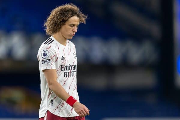 LIVERPOOL, ENGLAND - Saturday, December 19, 2020: Arsenal's David Luiz looks dejected during the FA Premier League match between Everton FC and Arsenal FC at Goodison Park. Everton won 2-1. (Pic by David Rawcliffe/Propaganda)