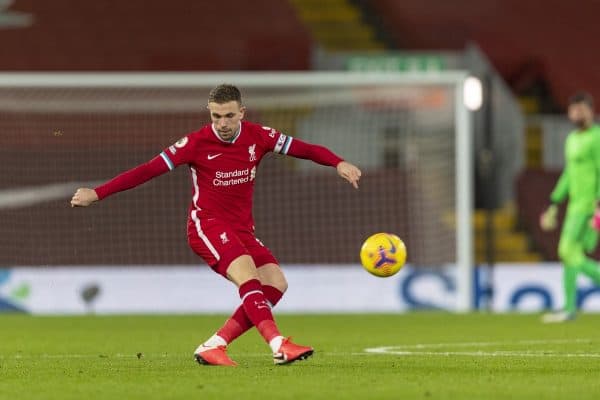 LIVERPOOL, ENGLAND - Sunday, December 27, 2020: Liverpool's captain Jordan Henderson during the FA Premier League match between Liverpool FC and West Bromwich Albion FC at Anfield. The game ended in a 1-1 draw. (Pic by David Rawcliffe/Propaganda)