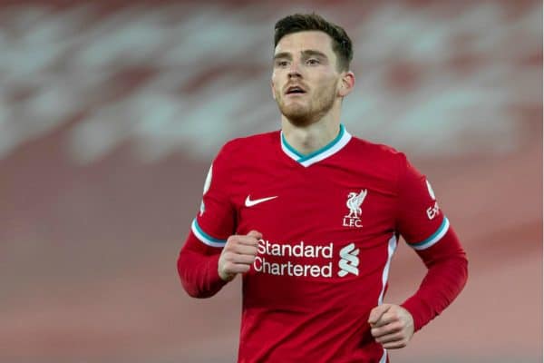 LIVERPOOL, ENGLAND - Sunday, December 27, 2020: Liverpool's Andy Robertson during the FA Premier League match between Liverpool FC and West Bromwich Albion FC at Anfield. The game ended in a 1-1 draw. (Pic by David Rawcliffe/Propaganda)