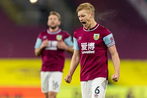 BURNLEY, ENGLAND - Tuesday, December 29, 2020: Burnley's goal-scoring match winning captain Ben Mee celebrates at the final whistle the FA Premier League match between Burnley FC and Sheffield United FC at Turf Moor. Burnley won 1-0. (Pic by David Rawcliffe/Propaganda)