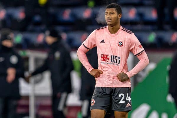 BURNLEY, ENGLAND - Tuesday, December 29, 2020: Sheffield United's Rhian Brewster looks dejected at the final whistle during the FA Premier League match between Burnley FC and Sheffield United FC at Turf Moor. Burnley won 1-0. (Pic by David Rawcliffe/Propaganda)