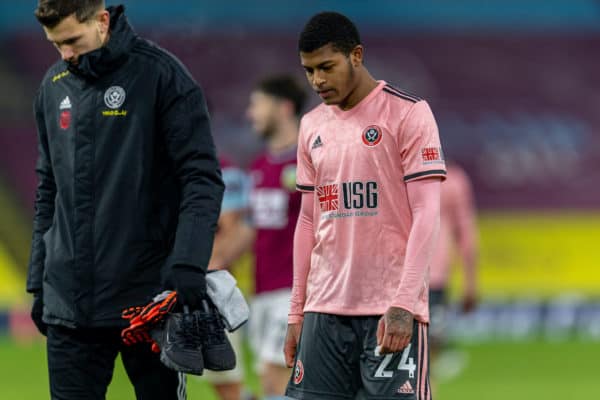 BURNLEY, ENGLAND - Tuesday, December 29, 2020: Sheffield United's Rhian Brewster walks off after the FA Premier League match between Burnley FC and Sheffield United FC at Turf Moor. Burnley won 1-0. (Pic by David Rawcliffe/Propaganda)