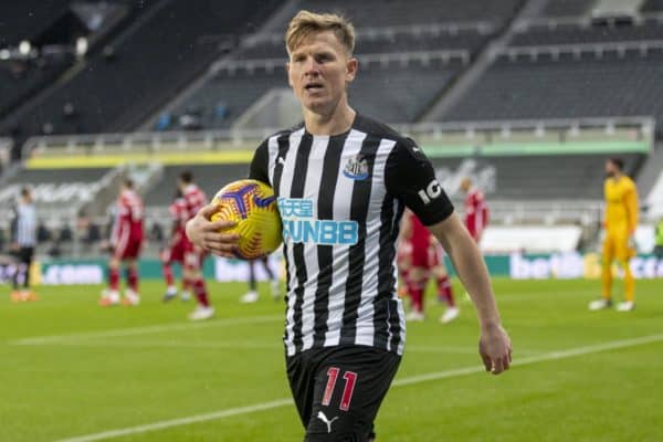 NEWCASTLE-UPON-TYNE, ENGLAND - Wednesday, December 30, 2020: Newcastle United's Matt Ritchie during the FA Premier League match between Newcastle United FC and Liverpool FC at St. James’ Park. The game ended in a goal-less draw. (Pic by David Rawcliffe/Propaganda)