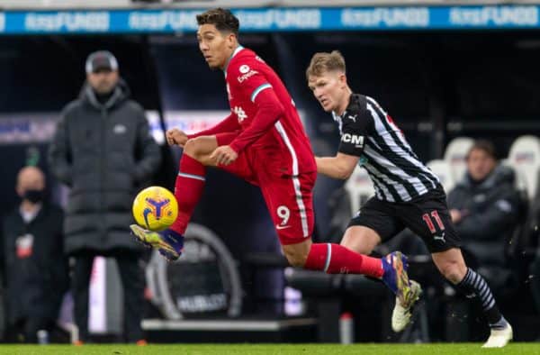 NEWCASTLE-UPON-TYNE, ENGLAND - Wednesday, December 30, 2020: Liverpool’s Roberto Firmino during the FA Premier League match between Newcastle United FC and Liverpool FC at St. James’ Park. The game ended in a goal-less draw. (Pic by David Rawcliffe/Propaganda)