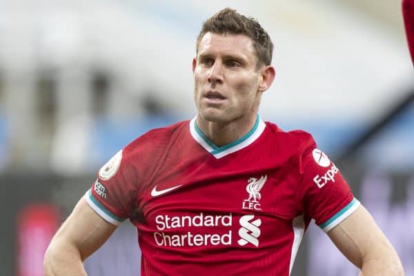 NEWCASTLE-UPON-TYNE, ENGLAND - Wednesday, December 30, 2020: Liverpool’s James Milner during the FA Premier League match between Newcastle United FC and Liverpool FC at St. James’ Park. The game ended in a goal-less draw. (Pic by David Rawcliffe/Propaganda)