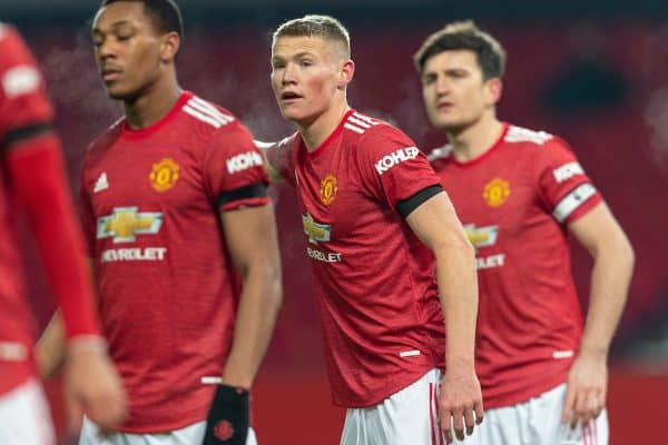 MANCHESTER, ENGLAND - Friday, January 1, 2020: Manchester United's Scott McTominay during the New Year's Day FA Premier League match between Manchester United FC and Aston Villa FC at Old Trafford. The game was played behind closed doors due to the UK government putting Greater Manchester in Tier 4: Stay at Home during the Coronavirus COVID-19 Pandemic. (Pic by David Rawcliffe/Propaganda)