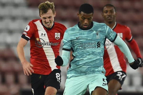 SOUTHAMPTON, ENGLAND - Monday, January 4, 2021: Liverpool's Georginio Wijnaldum during the FA Premier League match between Southampton FC and Liverpool FC at St Mary's Stadium. Southampton won 1-0.(Pic by Propaganda)