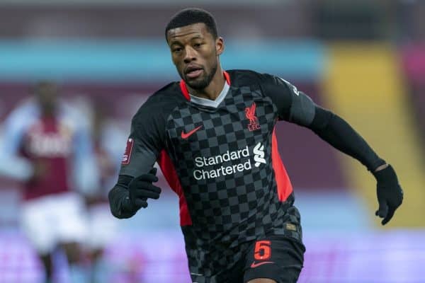 BIRMINGHAM, ENGLAND - Friday, January 8, 2021: Liverpool's Georginio Wijnaldum during the FA Cup 3rd Round match between Aston Villa FC and Liverpool FC at Villa Park. Liverpool won 4-1. (Pic by David Rawcliffe/Propaganda)