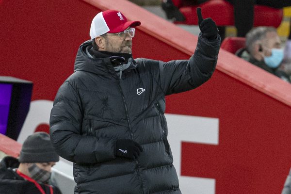 LIVERPOOL, ENGLAND - Sunday, January 17, 2021: Liverpool's manager Jürgen Klopp during the FA Premier League match between Liverpool FC and Manchester United FC at Anfield. The game ended in a 0-0 draw. (Pic by David Rawcliffe/Propaganda)