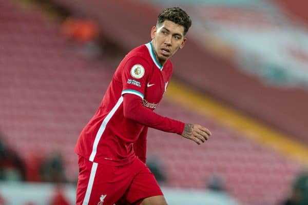 LIVERPOOL, ENGLAND - Sunday, January 17, 2021: Liverpool's Roberto Firmino during the FA Premier League match between Liverpool FC and Manchester United FC at Anfield. The game ended in a 0-0 draw. (Pic by David Rawcliffe/Propaganda)