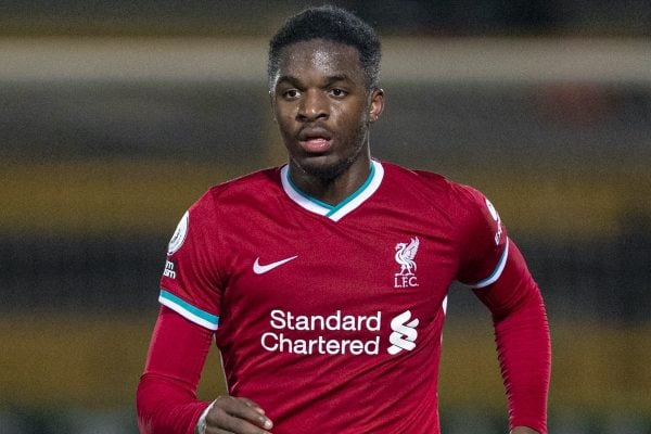 SOUTHPORT, ENGLAND - Monday, January 18, 2021: Liverpool's Billy Koumetio during the Premier League 2 Division 1 match between Everton FC Under-23's and Liverpool FC Under-23’s, the Mini-Merseyside Derby, at Haig Avenue. The game ended in a 1-1 draw. (Pic by David Rawcliffe/Propaganda)