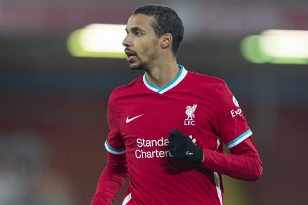 LIVERPOOL, ENGLAND - Thursday, January 21, 2021: Liverpool's Joel Matip during the FA Premier League match between Liverpool FC and Burnley FC at Anfield. Burnley won 1-0 ending Liverpool’s run of 68 games unbeaten at home. (Pic by David Rawcliffe/Propaganda)