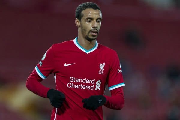 LIVERPOOL, ENGLAND - Thursday, January 21, 2021: Liverpool's Joel Matip during the FA Premier League match between Liverpool FC and Burnley FC at Anfield. Burnley won 1-0 ending Liverpool’s run of 68 games unbeaten at home. (Pic by David Rawcliffe/Propaganda)