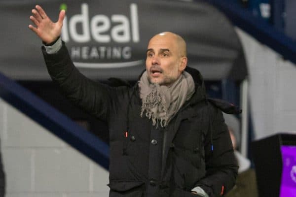 BIRMINGHAM, ENGLAND - Tuesday, January 26, 2021: Manchester City's manager Josep ‘Pep’ Guardiola during the FA Premier League match between West Bromwich Albion FC and Manchester City FC at The Hawthorns. Manchester City won 5-0. (Pic by David Rawcliffe/Propaganda)