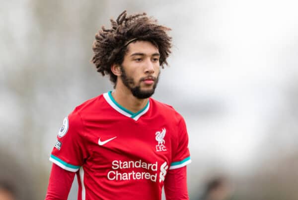 KIRKBY, ENGLAND - Saturday, January 30, 2021: Liverpool's Remi Savage looks dejected after the Premier League 2 Division 1 match between Liverpool FC Under-23's and Manchester United FC Under-23's at the Liverpool Academy. manager Barry Lewtas won 6-3. (Pic by David Rawcliffe/Propaganda)