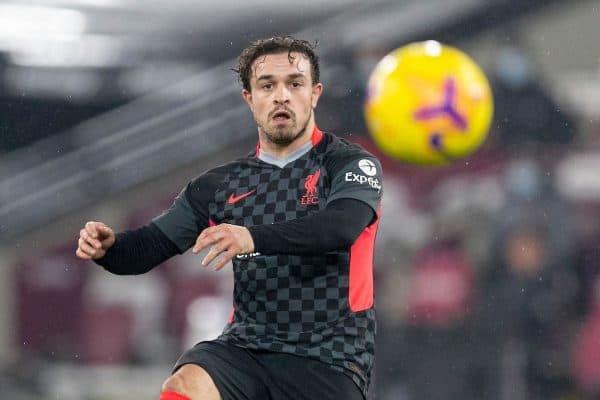 LONDON, ENGLAND - Sunday, January 31, 2021: Liverpool's Xherdan Shaqiri during the FA Premier League match between West Ham United FC and Liverpool FC at the London Stadium. Liverpool won 3-1. (Pic by David Rawcliffe/Propaganda)