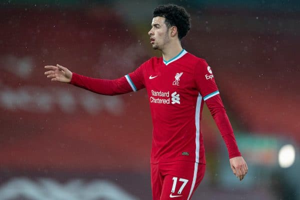 LIVERPOOL, ENGLAND - Wednesday, February 3, 2021: Liverpool's Curtis Jones during the FA Premier League match between Liverpool FC and Brighton & Hove Albion FC at Anfield. Brighton & Hove Albion won 1-0. (Pic by David Rawcliffe/Propaganda)