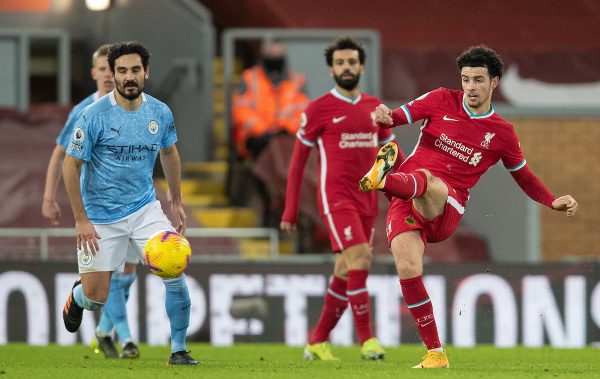 LIVERPOOL, ENGLAND - Sunday, February 7, 2021: Liverpool's Curtis Jones during the FA Premier League match between Liverpool FC and Manchester City FC at Anfield. Manchester City won 4-1. (Pic by David Rawcliffe/Propaganda)