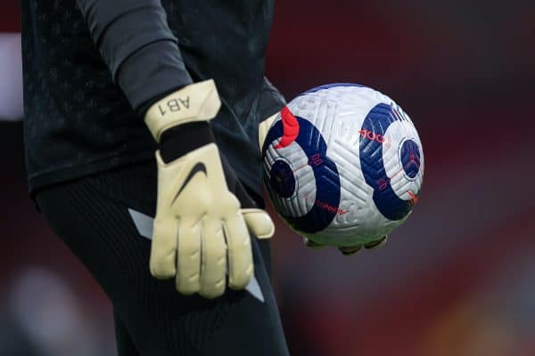 LIVERPOOL, ENGLAND - Saturday, February 20, 2021: The new Nike match ball during the FA Premier League match between Liverpool FC and Everton FC, the 238th Merseyside Derby, at Anfield. Everton won 2-0, the club’s first win at Anfield since 1999. (Pic by David Rawcliffe/Propaganda)