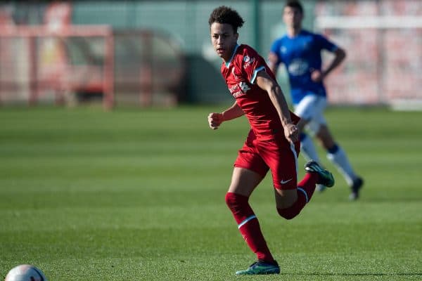 KIRKBY, ENGLAND - Saturday, February 27, 2021: Liverpool's Kaide Gordon during the Under-18 Premier League match between Liverpool FC Under-18's and Everton FC Under-23's at the Liverpool Academy. Liverpool won 2-1. (Pic by David Rawcliffe/Propaganda)